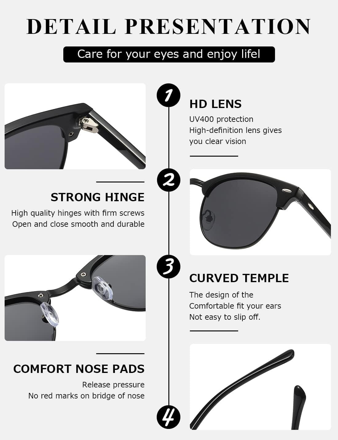 Polarized Sunglasses for Women and Men Semi Rimless Frame Retro Sun Glasses AE0369