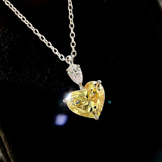 Fashion Women's Silver Plated Chain Necklace Heart-shaped Topaz Natural Diamond Wedding Engagement Party Pendant Necklace Jewelry