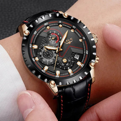 LIGE Mens Watches Top Brand Luxury Quartz Gold Watch Men Casual Leather Military Waterproof Sport Wrist Watch Male Fashion Clock