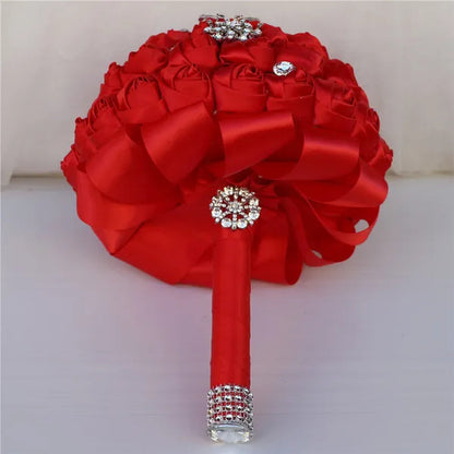18CM Butterfly Love Diamond Brooch Bridal Bouquet Ribbon Silk Rose Wedding Simulation Flower Bouquet Handmade Bridesmaid Holding Flowers