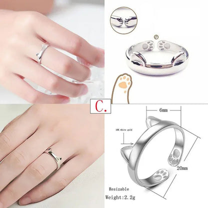 1Pcs Cute Cat Kitten Ring Animal Opening Ring Cocktail Party Women Cute Pet Adjustable Rings Anniversary Jewelry Gift