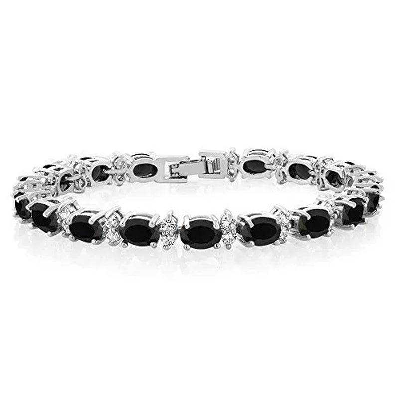 Gem Stone King 925 Sterling Silver Gorgeous Oval and Round Sparkling Cubic Zirconia CZ Tennis Bracelet Jewelry Gift