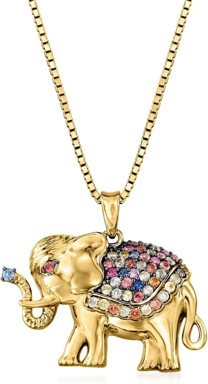 0.50 Ct. T.W. Multicolored Sapphire Elephant Pendant Necklace in 18Kt Gold over Sterling. 18 Inches