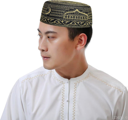 Muslim Prayer Hat for Men Worship Hat Islamic Muslim Prayer Hats Cap Beanie Headwear for Ramadan Eid