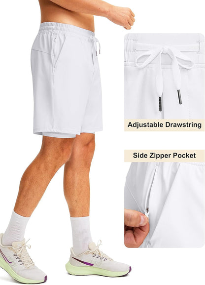 Men'S 2 in 1 Running Shorts with Liner 7 Inch Training Gym Athletic Workout Shorts for Men with Zipper Pockets