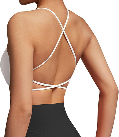 Women 2 Piece Open Back Sports Bra Pack Strappy Workout Gym Yoga Crops