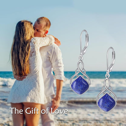 Irish Earrings for Women Girls Sterling Silver Celtic Knot Leverback Earrings Nature Stone Long Celtic Teardrop Dangles Drop Earrings Jewelry Gifts