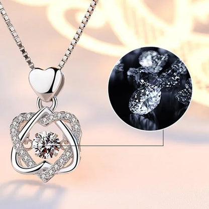 Fashion Romantic Double Heart Diamond Heartbeat Necklace Sapphire Flower Pendant Necklace with Zircon Rose Necklace for Women Engagement Jewelry