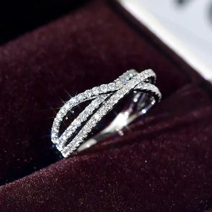 Simple Cross Twist Design Wedding Rings for Woman Full Paved CZ Stone Exquisite Female Finger-ring Statement Jewelry Anniversary Gift