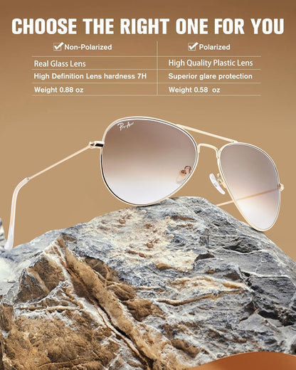 Classic Aviator Sunglasses for Men Women 100% Real Glass Lens