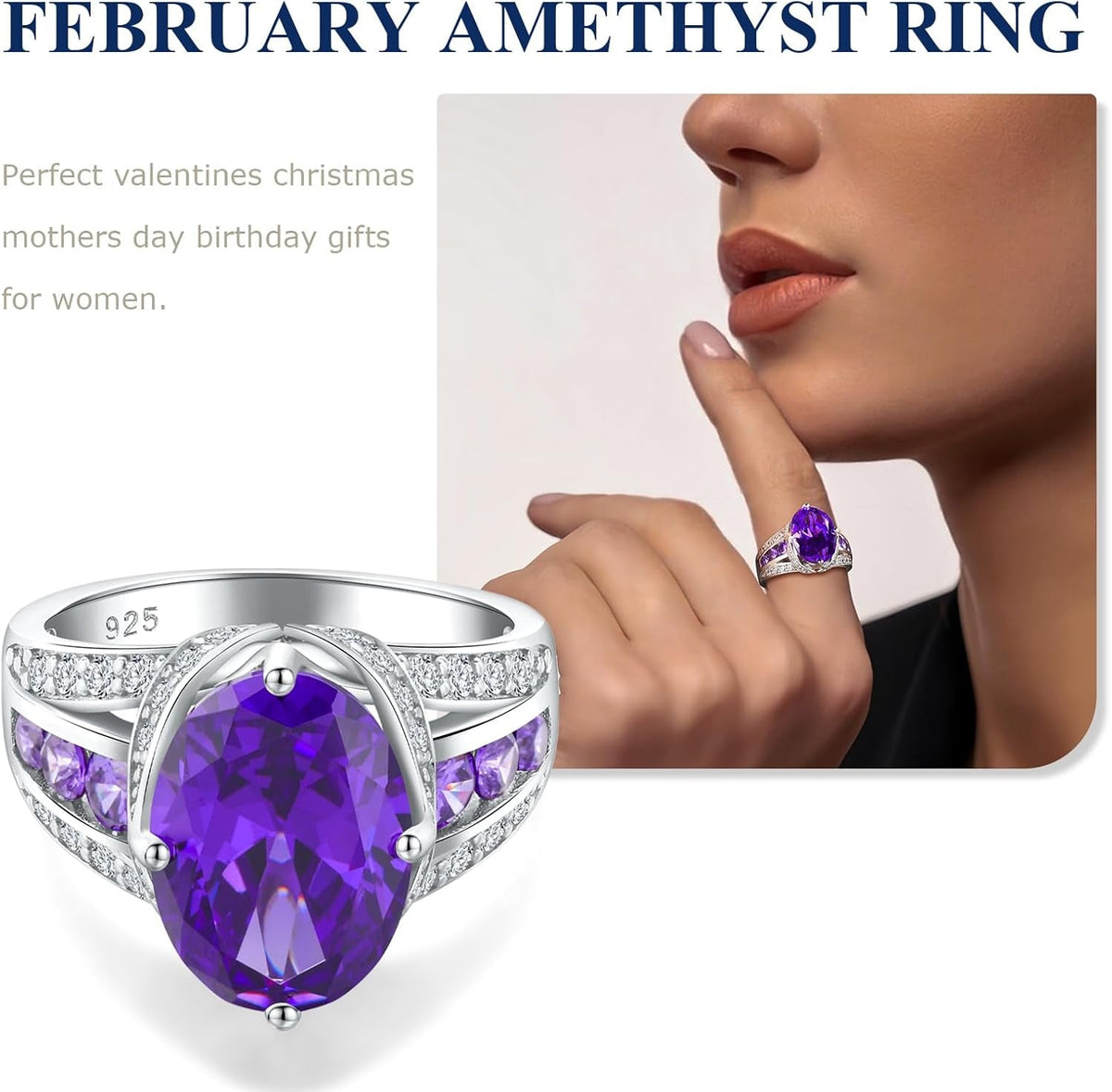 Emerald/Sapphire/Ruby/Tourmaline Rings for Women, 925 Sterling Silver Gemstone Engagement Anniversary Ring Big 6.5-8.5 Carat Birthstone Ring, Size 6 to 10 (Send Gift Box)