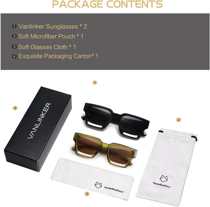 Thick Square Sunglasses for Men Women Retro Chunky Rectangle Shades UV400 Protection VL9731