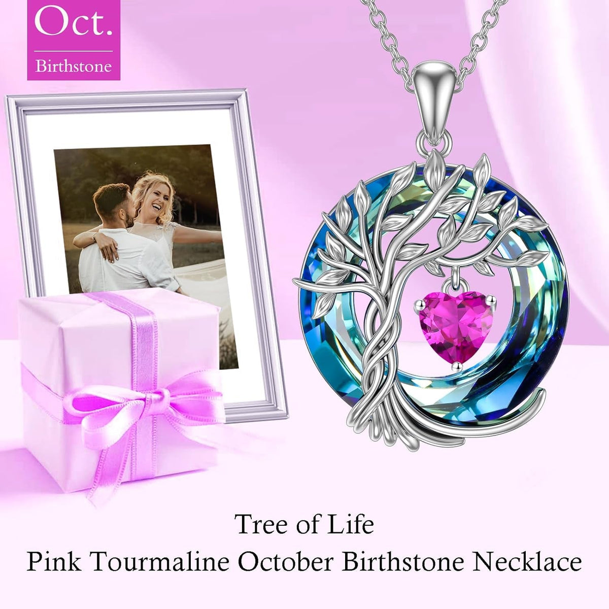 Tree of Life Birthstone Necklaces for Women White Gold Plated 925 Sterling Silver Irish Celtic Tree Jewelry Austrian Crystal Necklace Birthday Gifts