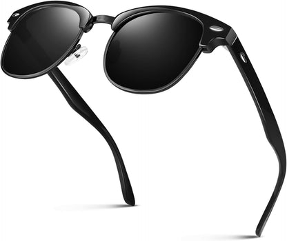 Polarized Semi Rimless Sunglasses for Men Women, Classic Retro Shades Half Frame Driving Sun Glasses UV Protection