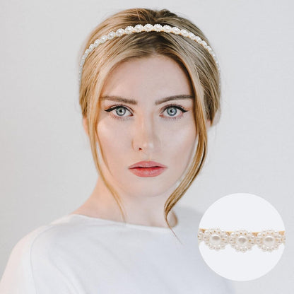 8 PCS Headbands for Women Girls, Gold Pearls Headband Metal Butterfly Flower Head Bands, Bridal Wedding Hair Accessories for Women