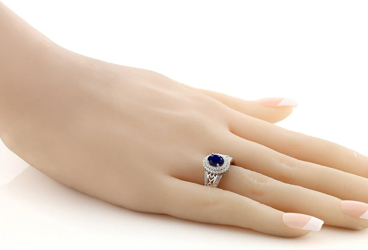 1.41 Cttw Blue Sapphire Engagement Ring for Women | 925 Sterling Silver | Center Stone: 6X4MM | Gemstone Birthstone | Wedding Anniversary Ring | Available in Size 5, 6, 7, 8, 9