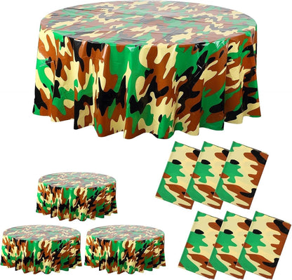 6 Pack Camo Tablecloth Camouflage Plastic Tablecover round Plastic Table Cloth Disposable Camo Party Table Covers Army Party Decorations for Hunting Military Birthday Party Supplies