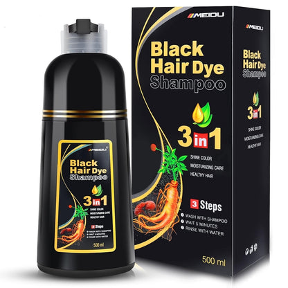 Herbal Gray Hair Coverage Shampoo for Women and Men, 3 in 1 Natural Ingredients, 500Ml (BLACK)