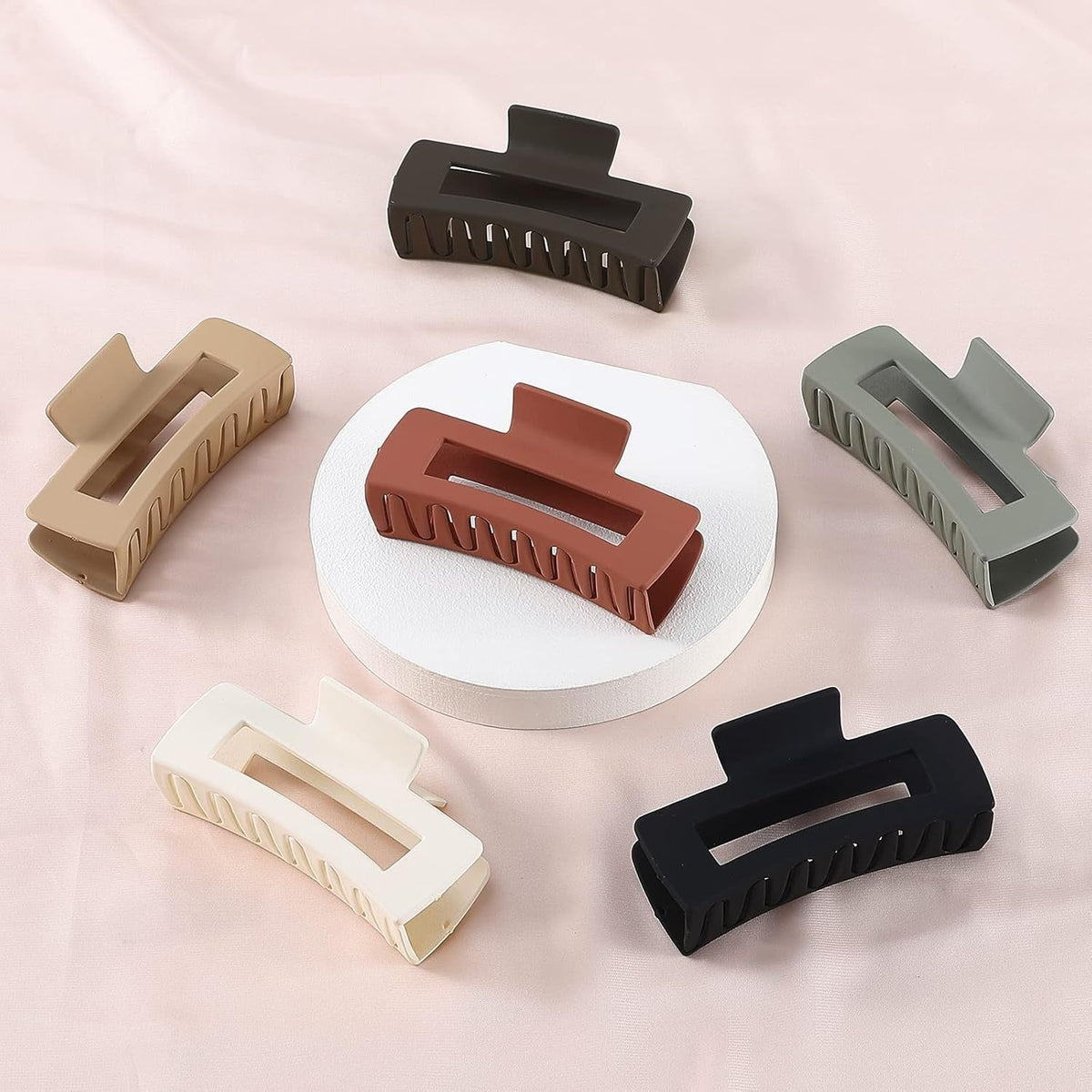 4 Inch Big Hair Claw Clips 6 Pcs for Thick Hair Square Hair Clips for Women Rectangle Nonslip Acrylic Banana Jaw Clips Hair Accessories for Girls -Brown