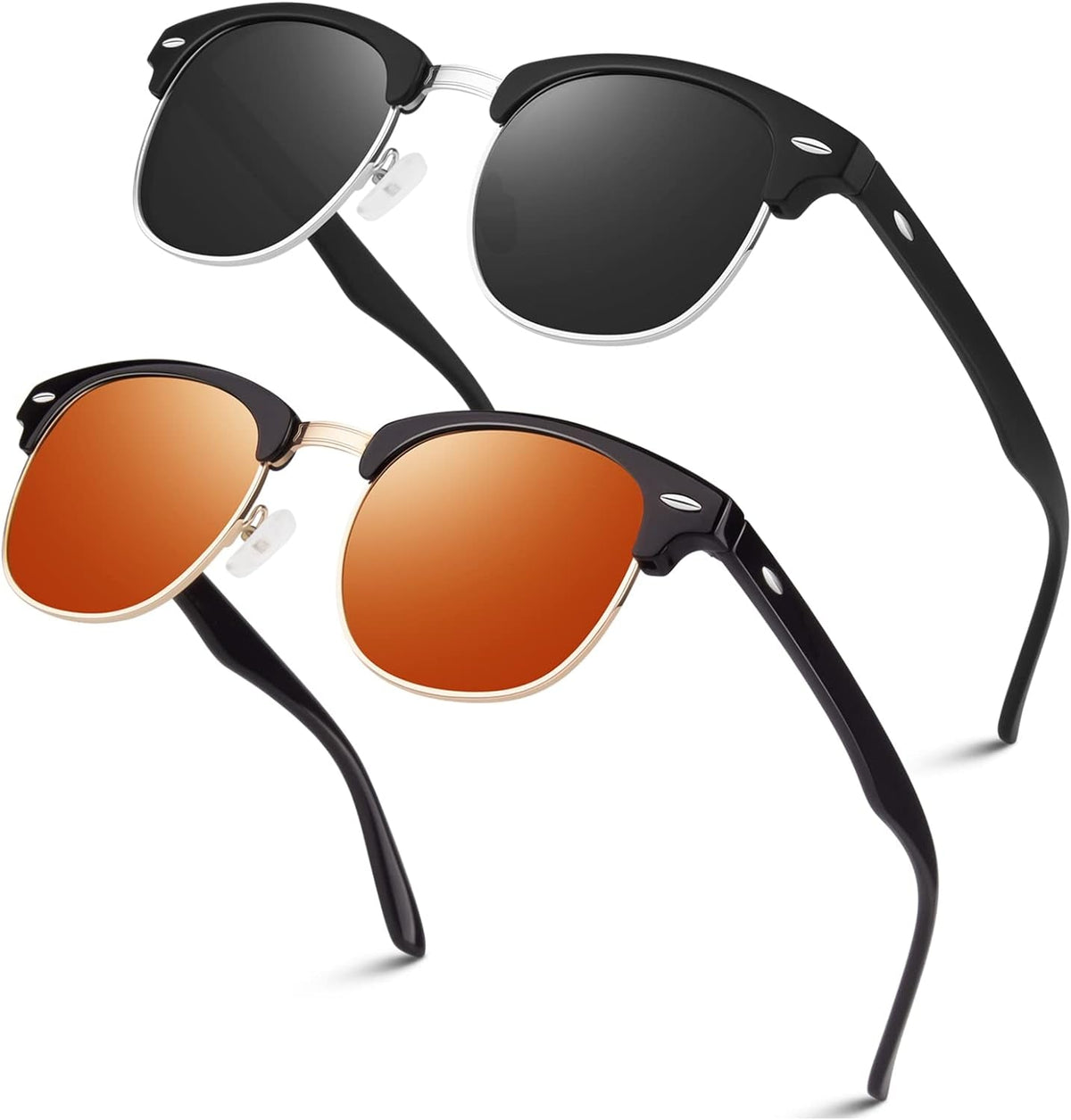 Polarized Semi Rimless Sunglasses for Men Women, Classic Retro Shades Half Frame Driving Sun Glasses UV Protection