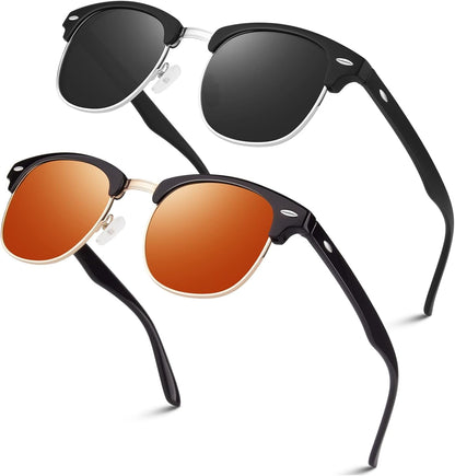 Polarized Semi Rimless Sunglasses for Men Women, Classic Retro Shades Half Frame Driving Sun Glasses UV Protection
