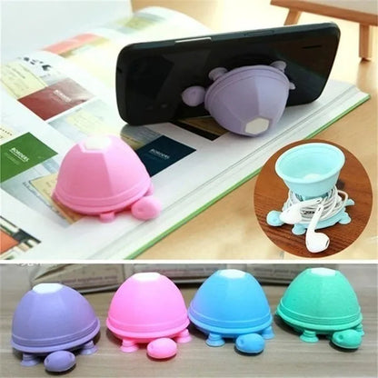 Cute Mobile Phone Accessories Turtle Phone Stand Holder Earphone USB Cable Winder Line Fixer Cable Holder Wire Clip