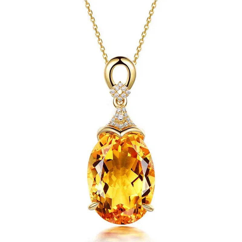 Simple Copper Plated 18k Golden  Citrine Water Drop Pendant Necklace Oval Claw Set Ear Hook Earrings Open-End Ring Flower Petal Inlaid Zircon Bracelets Jewelry Set for Elegant Women