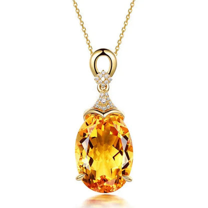 Simple Copper Plated 18k Golden  Citrine Water Drop Pendant Necklace Oval Claw Set Ear Hook Earrings Open-End Ring Flower Petal Inlaid Zircon Bracelets Jewelry Set for Elegant Women