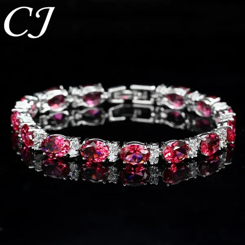 CANDICE Top Grade Blue Oval Women Silver Plated Jewelry Pave White Cubic Zirconia Noble Tennis Bracelet Bangles with Extended Clasp