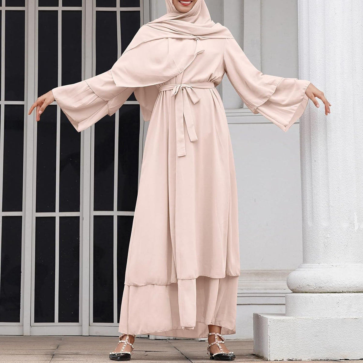 Abayas Muslim Dress for Women Long Sleeve Islamic Abaya Eid Dubai Kaftan Dresses Middle East Prayer Dress Chiffon Robe