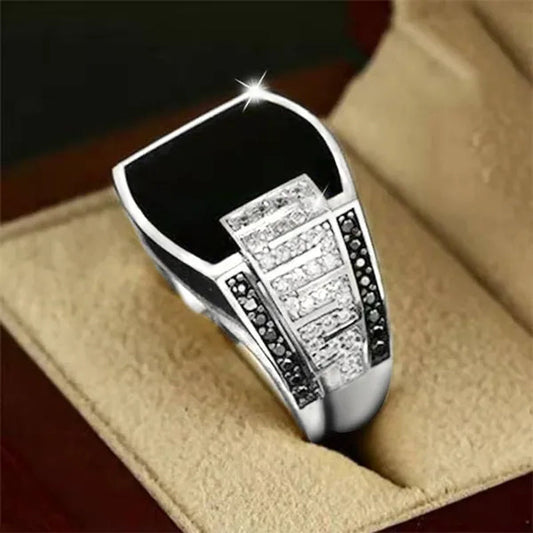 Business Men's Fashion Jewelry   Natural White Sapphire Black Diamond Ring Luxury Men's Engagement Wedding Ring Anniversary Business Banquet Party Jewelry Size US6-14