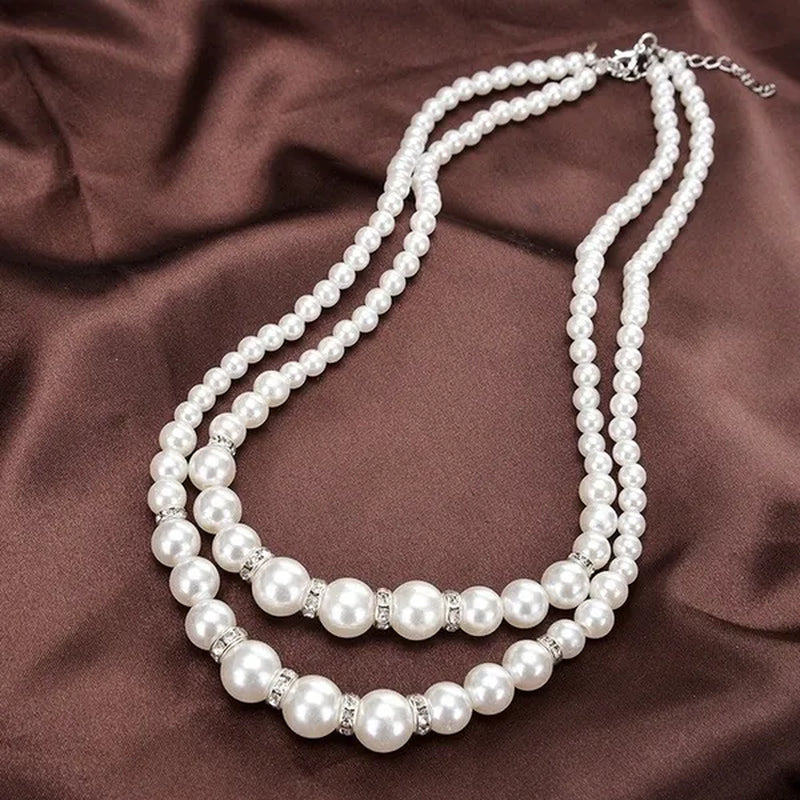 Fashion Double Layer Ladies Pearl Necklace Sister Companion Surprise Gift Ladies Necklace Pendant Temperament Diamond Jewelry Accessories Birthday Luxury Anniversary Gift