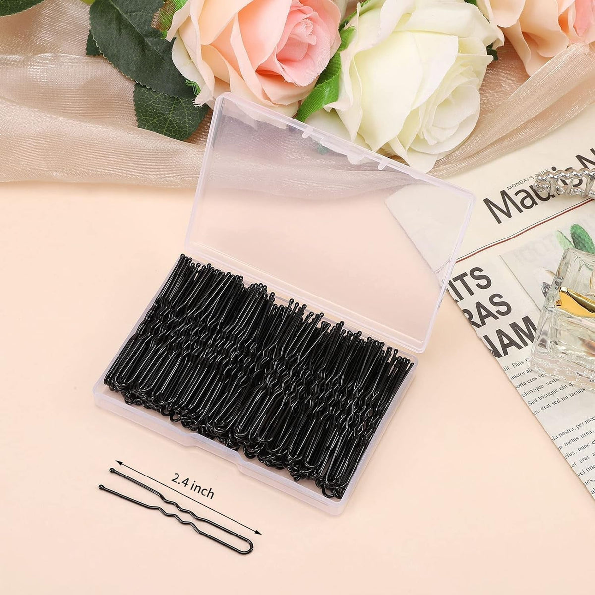 U-Shaped Hair Pins, 200 Count for Women Lady Girls Bobby Pins French Historical Hair Pin Hair Styling Pins Hair Accessories (Black, 2.4 Inch)