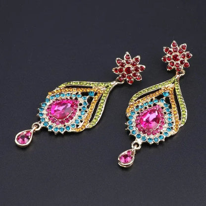 Luxury Women's Elegant Austrian Crystal Statement Necklace Earrings Bridal Party Jewelry Set For Wedding Dress