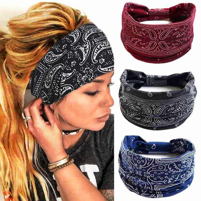 Boho Wide Headbands Knotted Turban African Yoga Hairbands Stretch Elastic Motorcycle Hair Accessories for Women and Girls Pack of 3 (Set-1)