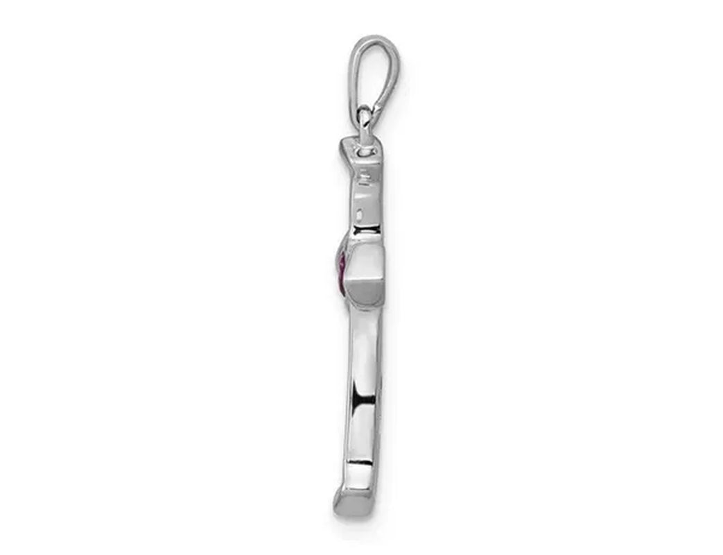 Natural Ruby 1/10 Carat (ctw) Cross Heart Pendant Necklace with Diamonds 1/5 Carat (ctw) in 14K White Gold