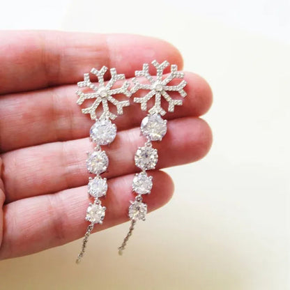 Fashion Silver Plated Snowflake Lab Diamond Pendant Earrings for Women