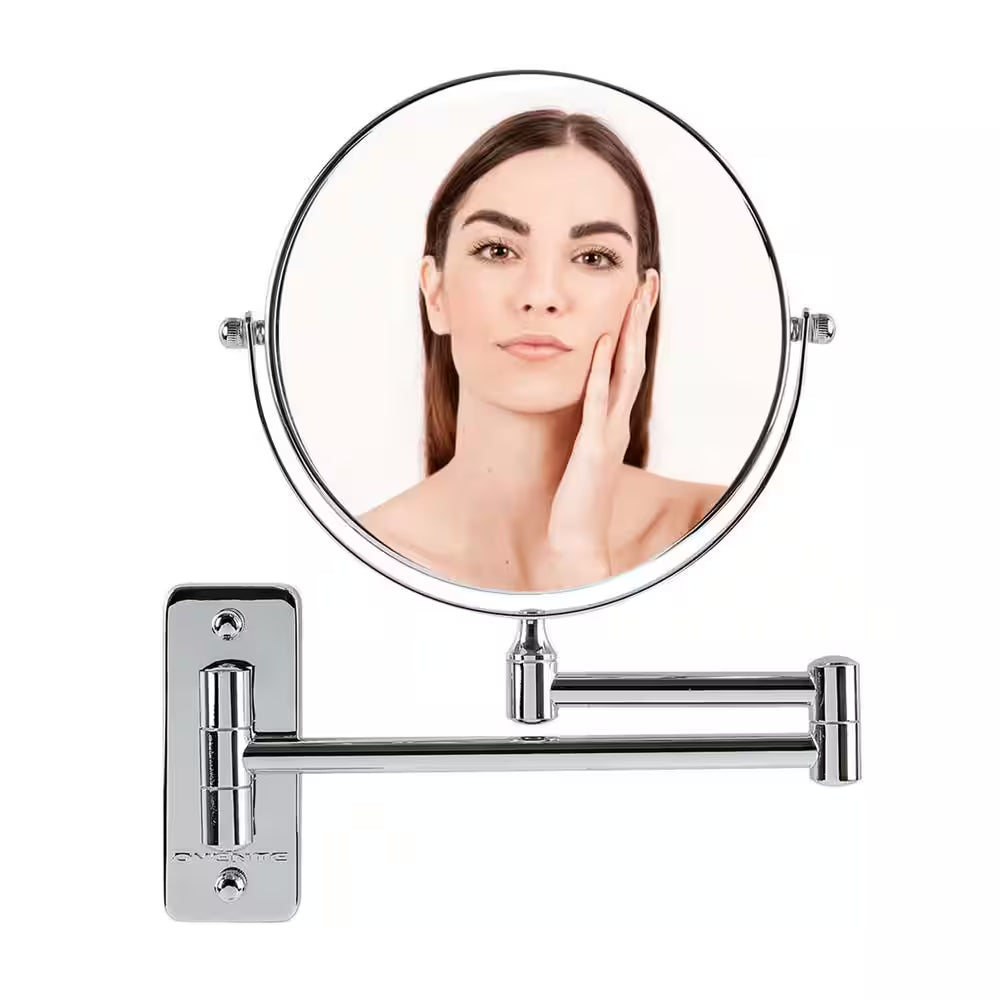 Small round Wall Mounted Polished Chrome Makeup Mirror (11 In. H X 1.4 In. W), 1X-10X Magnification