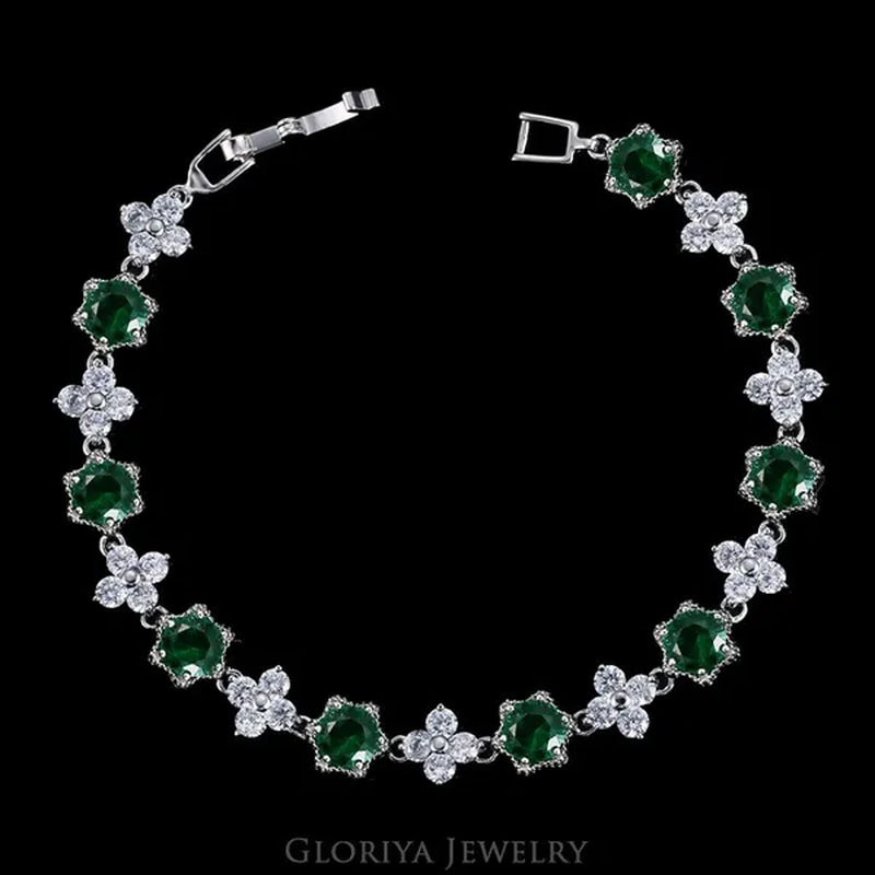Gloriya Elegant Goddess Silver Plated Link Bracelet Cluster Flower Shape White And Blue AAA Grade Zircon Charm Tennis Bracelet For Women