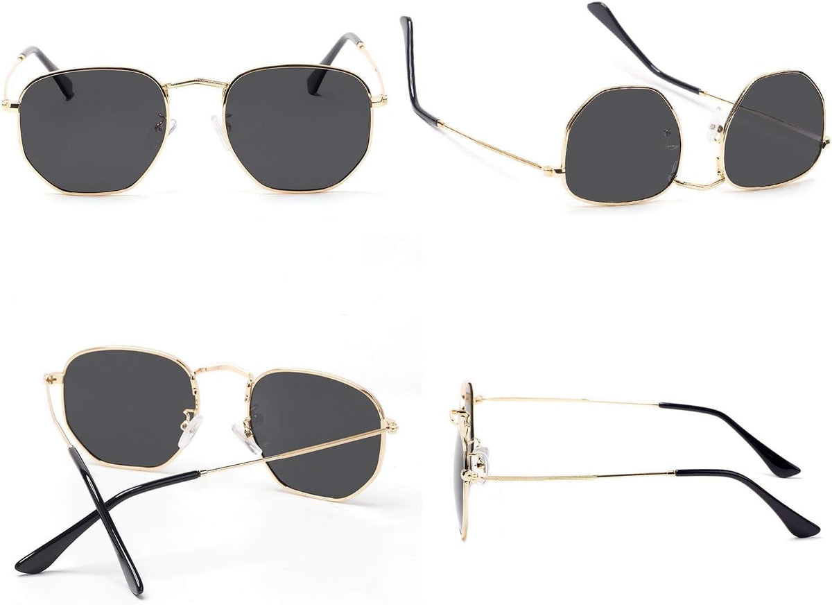 Hipster Hexagonal Polarized Sunglasses Men Women Geometric Square Small Vintage Metal Frame Retro Shade Glasses