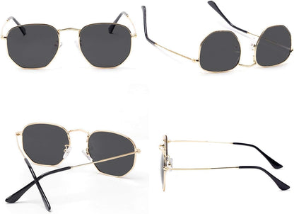 Hipster Hexagonal Polarized Sunglasses Men Women Geometric Square Small Vintage Metal Frame Retro Shade Glasses