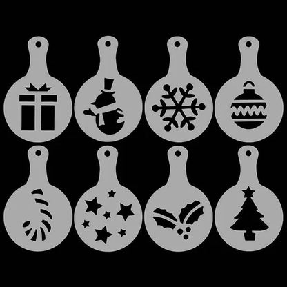 8Pcs Christmas Cake Stencil Templates Cookie Fondant Baking Painting Mold Tools Dessert Coffee Decorating Molds