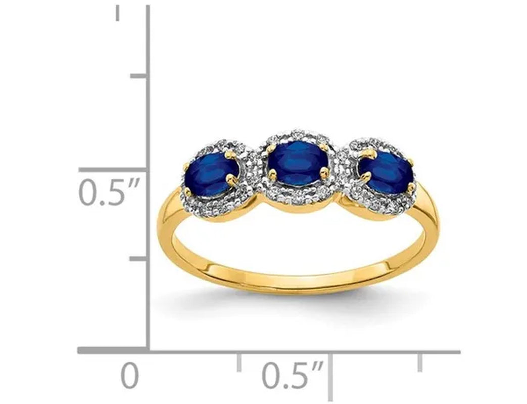 3/4 Carat (ctw) Three Stone Natural Blue Sapphire Ring in 14K Yellow Gold