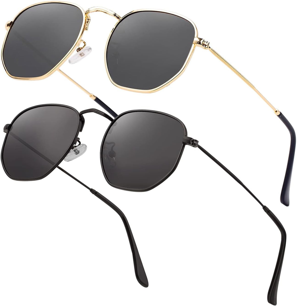 Hipster Hexagonal Polarized Sunglasses Men Women Geometric Square Small Vintage Metal Frame Retro Shade Glasses