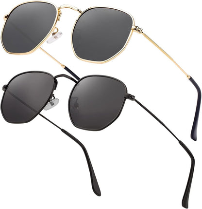 Hipster Hexagonal Polarized Sunglasses Men Women Geometric Square Small Vintage Metal Frame Retro Shade Glasses