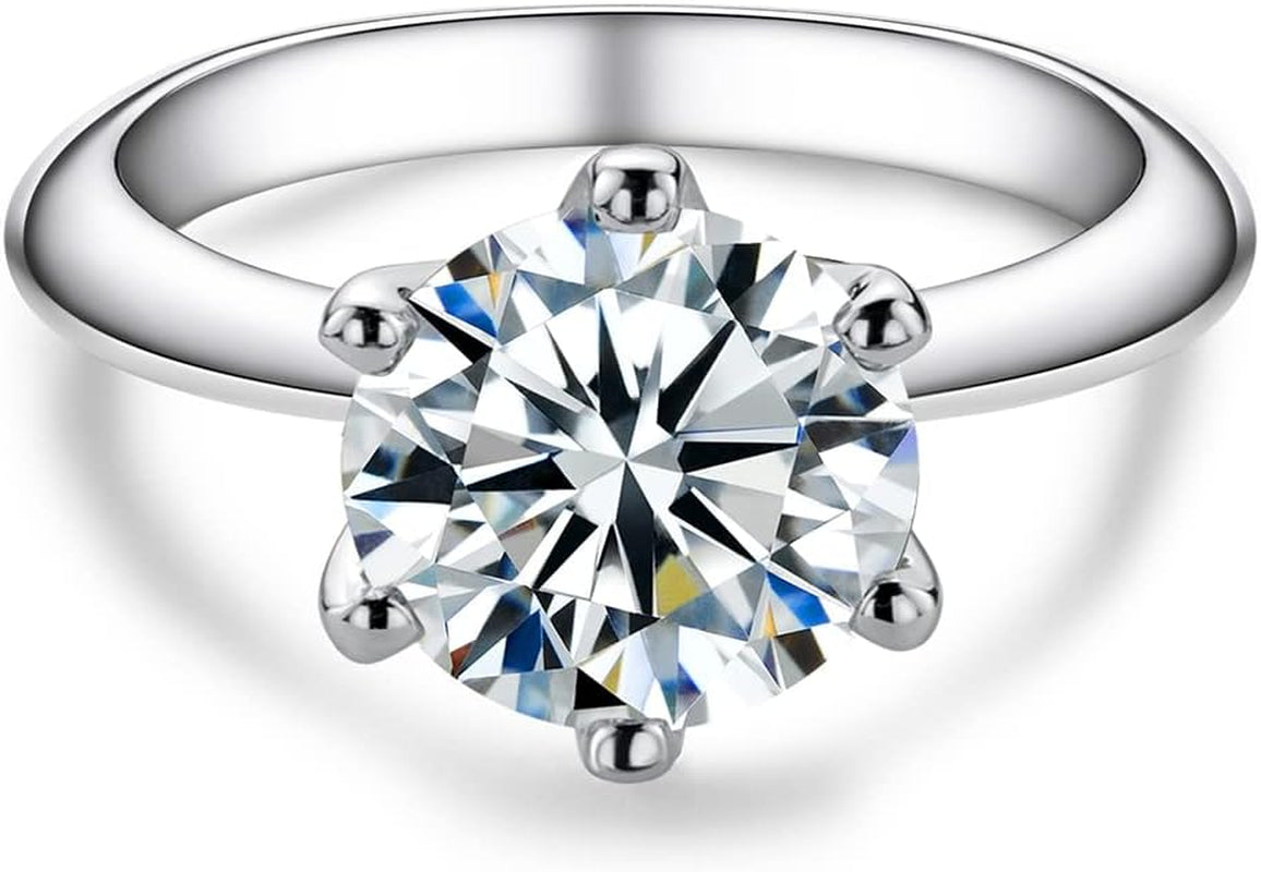 1/2/3/5CT Six Prong Solitaire Moissanite Ring, 925 Sterling Silver Ring, Gift for Wedding, Engagement and Anniversary with Certificate