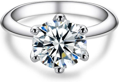 1/2/3/5CT Six Prong Solitaire Moissanite Ring, 925 Sterling Silver Ring, Gift for Wedding, Engagement and Anniversary with Certificate
