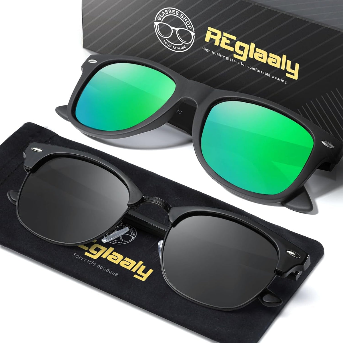Sunglasses Men and Womens, Polarized Sunglasses for men with UV Blocking Semi-Rimless Frame for Driving & Hiking