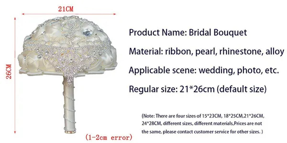 21CM Luxury Crystal Brooch Bridesmaid Bridal Bouquet Shiny Rhinestone Tassel Wedding Flower Bouquet Ribbon Silk Rose Artificial Flower Wedding Supplies