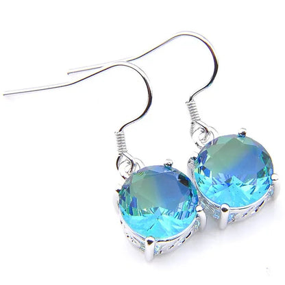 Luckyshine Sparking Round Fire Bi-Colored Tourmaline Gemstone Silver Earrings Pendants Necklaces Jewelry Sets for Women